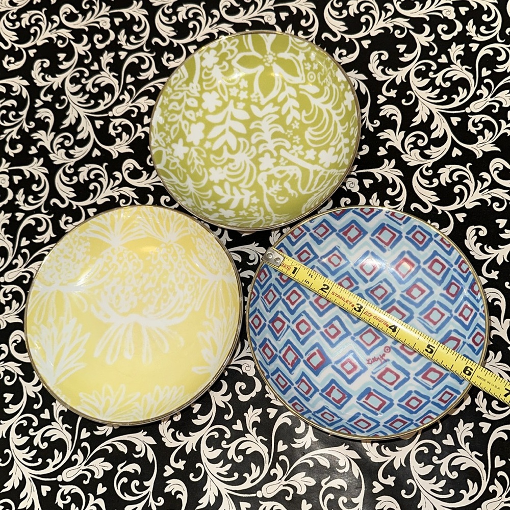 Lilly Pulitzer Salad Desert Fruit Bowls/Plates Gold Rim Set of 3 EUC
